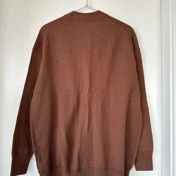 MUJI wide cardigan, Organic Cotton wool, Brick brown red, NWT, XS-S oversize - Picture 4 of 9